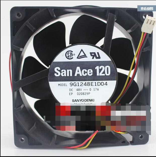 Sanyo San 9G1248E1D04 DC48V 0.17A 12038 12CM 120mm 120*120*38mm 3Wire 3Pin Cooling Fan