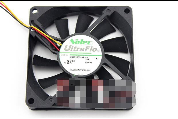 NIDEC U80R12MHAB-53 DC12V 0.22A 8015 8CM 80mm 80*80*15mm 3Wire 3Pin Cooling Fan