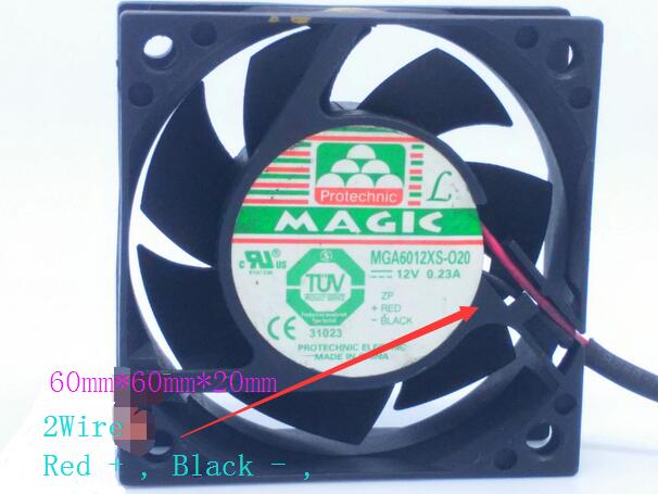 Protechnic MAGIC MGA6012XS-O20 MGA6012XS-020 DC12V 0.23A 60*60*20mm 60x60x20mm 6CM 6020 2Pin Cooling Fan